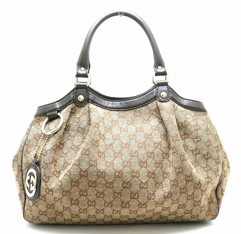 Gucci Sukey GG Handbag Tote Bag Jacquard Nep Leather Dark Brown Blue Dot